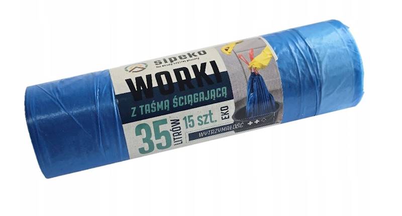 WORKI NA ŚMIECI 35L Z TAŚMĄ NIEBIESKIE 15szt