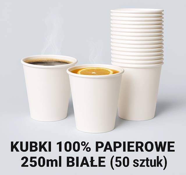 KUBEK 100% PAPIEROWY Biały 250ml FI80 50SZT