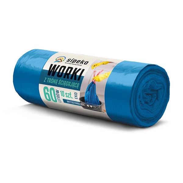 WORKI NA ŚMIECI 60L Z TAŚMĄ NIEBIESKIE 10szt