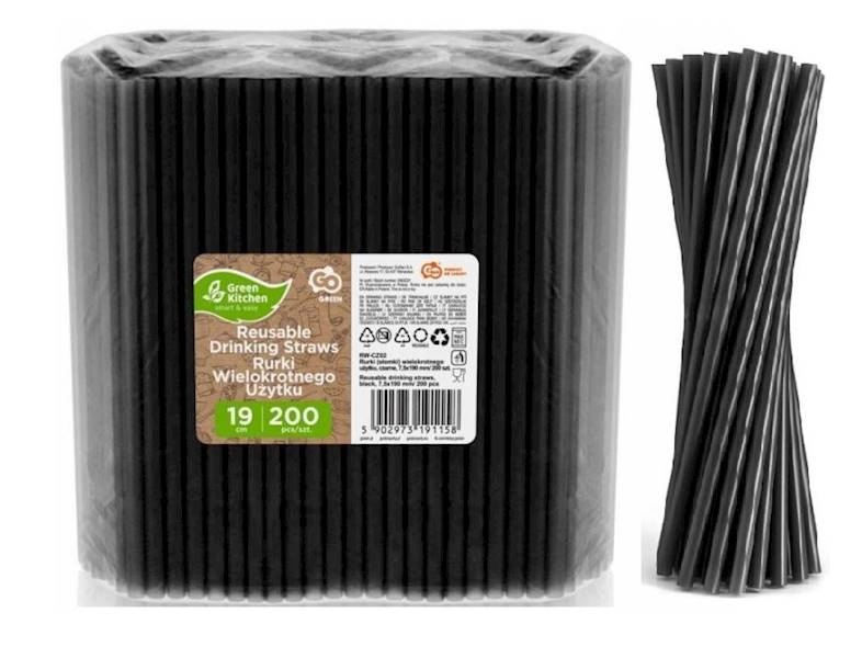 SŁOMKI PROSTE WIELORAZOWE CZARNE 7,5X190mm A200
