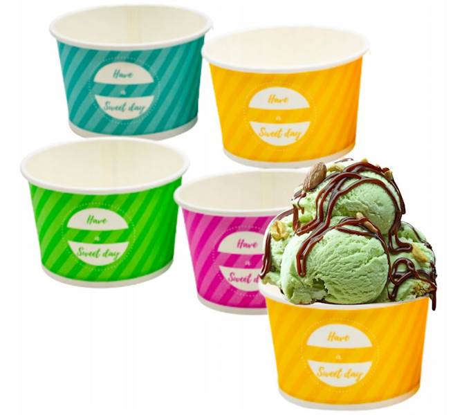 Miseczki na lody 100% papier MIX 245ml 50szt K12