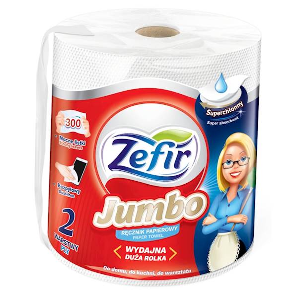 Ręcznik papierowy ZEFIR biały Jumbo 60m 2W 1szt K6