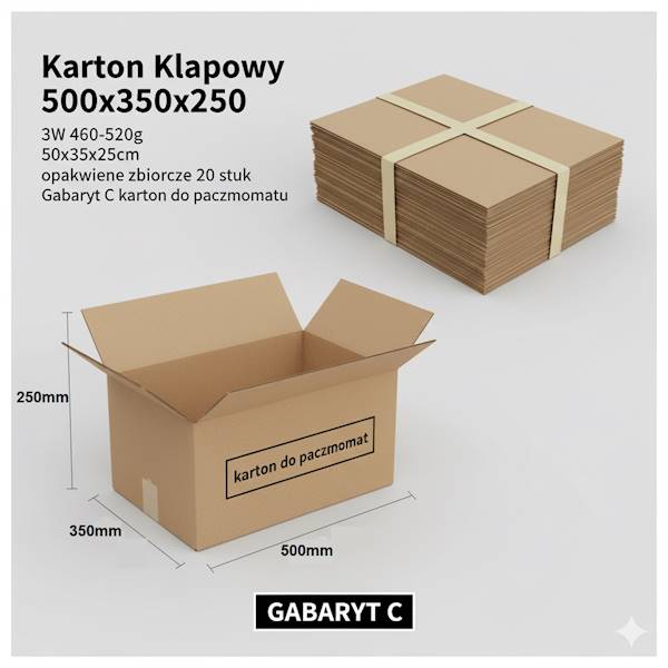 Karton Klapowy 500x350x250 3W 460g 1szt