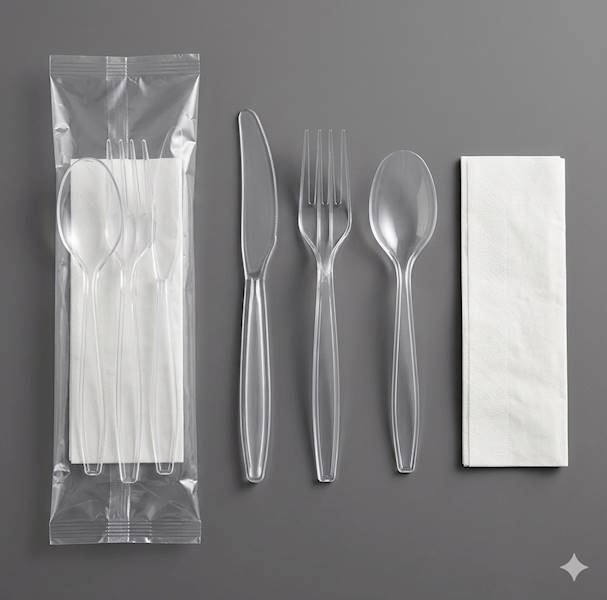 KOMPLET HIGIENICZNY SZTUĆCY przezroczyste N+W+Ł+S