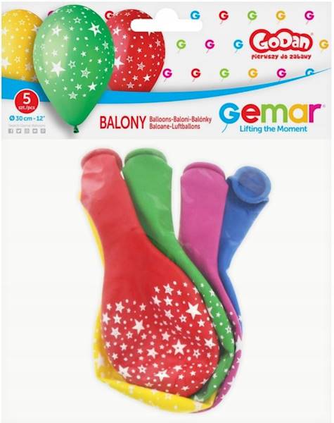 Balony kolorowe 30cm w GWIAZDKI urodzinowe 5szt