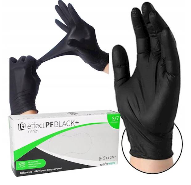 RĘKAWICZKI NiTRYLOWE CZARNE Effect Black+ S 100szt