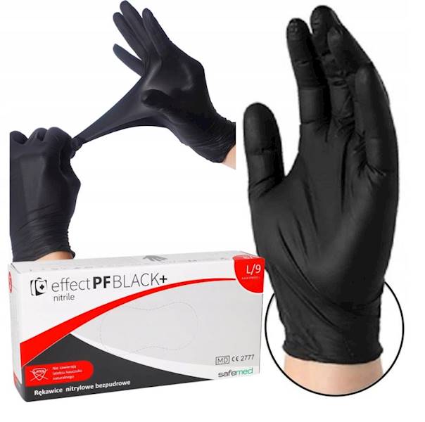 RĘKAWICZKI NiTRYLOWE CZARNE Effect Black+ L 100szt