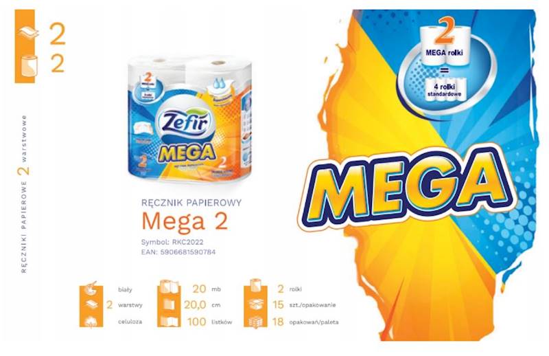 Ręcznik kuchenny Zefir Mega 2w 20mb 2 rolki