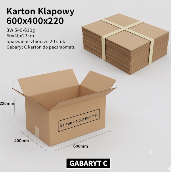 Karton Klapowy 600x400x220 3W 1szt