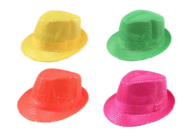 Kapelusz Trilby cekinowy neon