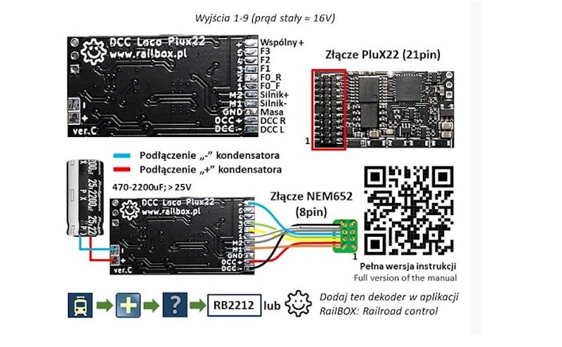 Dekoder jazdy DCC  Railbox RB2212 NEM652 8 Pin H0