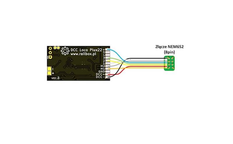 Dekoder jazdy DCC  Railbox RB2212 NEM652 8 Pin H0