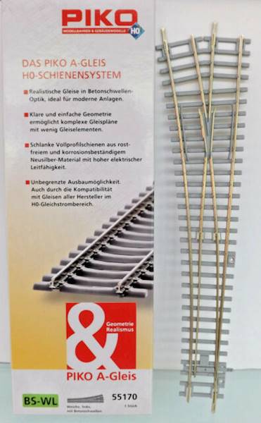 Zwrotnica Łukowa WL H0 PIKO 55170 na betonie 