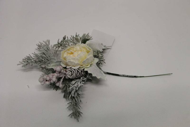 PIK/GAŁĄZKA PIWONIA JARZĘBINKA SZYSZKA KREMOWA ŚNIEG 30 CM