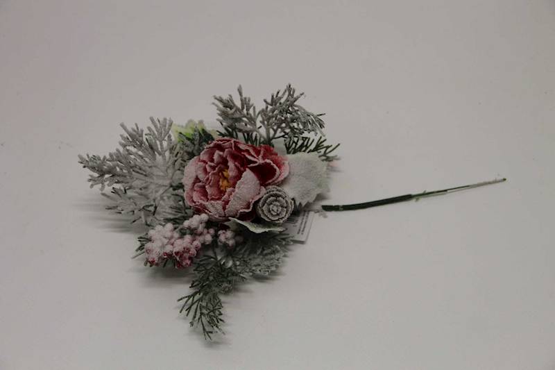 PIK/GAŁĄZKA PIWONIA JARZĘBINKA SZYSZKA CZERWONA ŚNIEG 30 CM