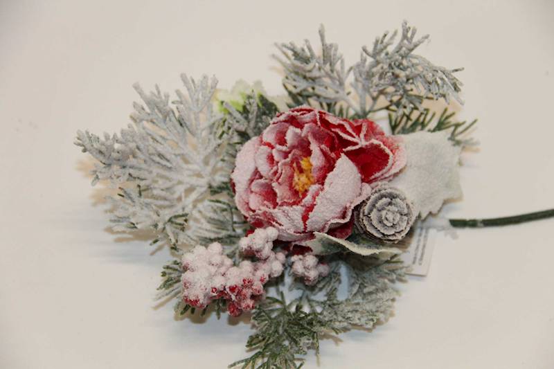 PIK/GAŁĄZKA PIWONIA JARZĘBINKA SZYSZKA CZERWONA ŚNIEG 30 CM