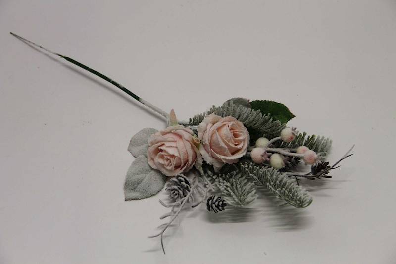 PIK/GAŁĄZKA RÓŻA RÓŻOWA ŚNIEG 38 CM