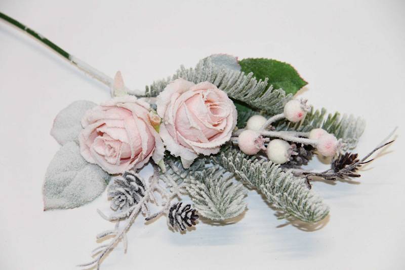 PIK/GAŁĄZKA RÓŻA RÓŻOWA ŚNIEG 38 CM