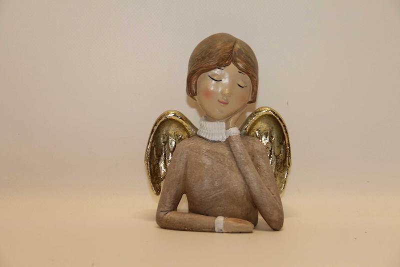 ANIOŁEK  POPIERSIE SZARE UBRANKO ZŁOTE SKRZYDEŁKA 12X7X15