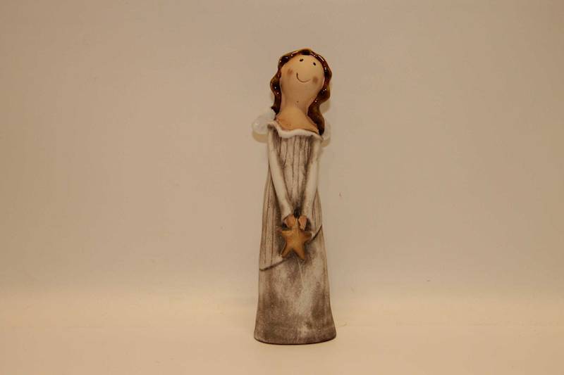 ANIOŁEK DZIEWCZYNKA BEŻOWA Z GWIAZDKĄ I SERCEM 20*6*5,5