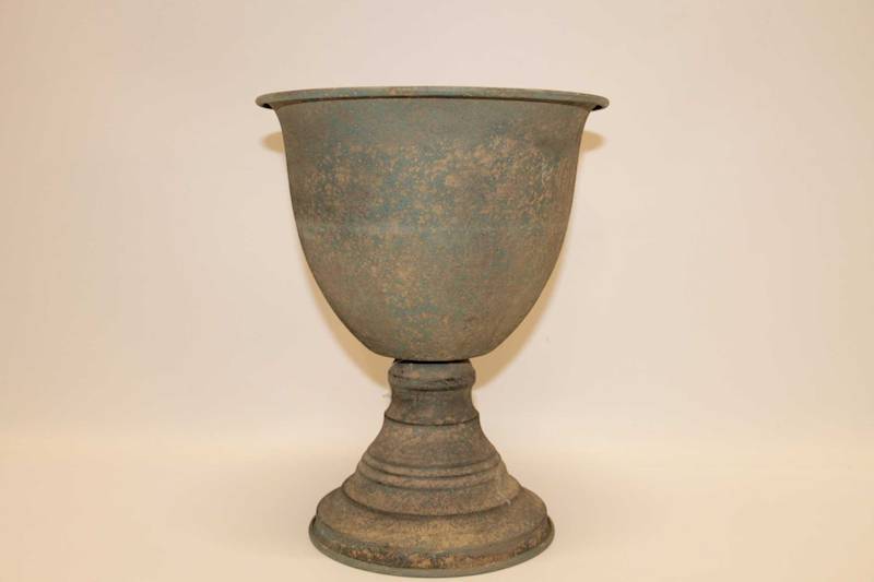 OSŁONKA KIELICH METALOWY TURKUSOWY PRZECIERANY D26X20,5 OKRĄGŁA PODSTAWA