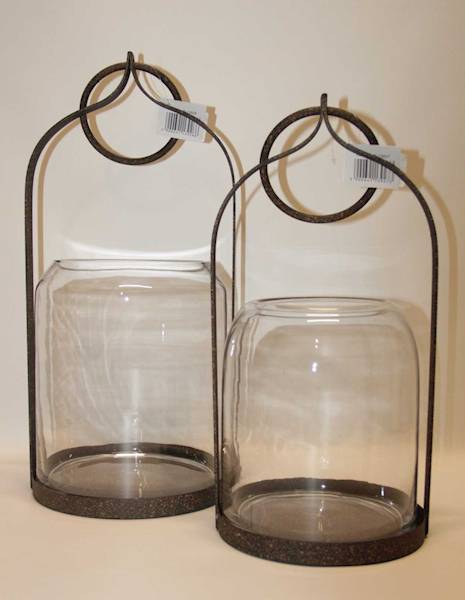 LAMPION METALOWY BRĄZOWY ZE SZKŁEM DUŻY