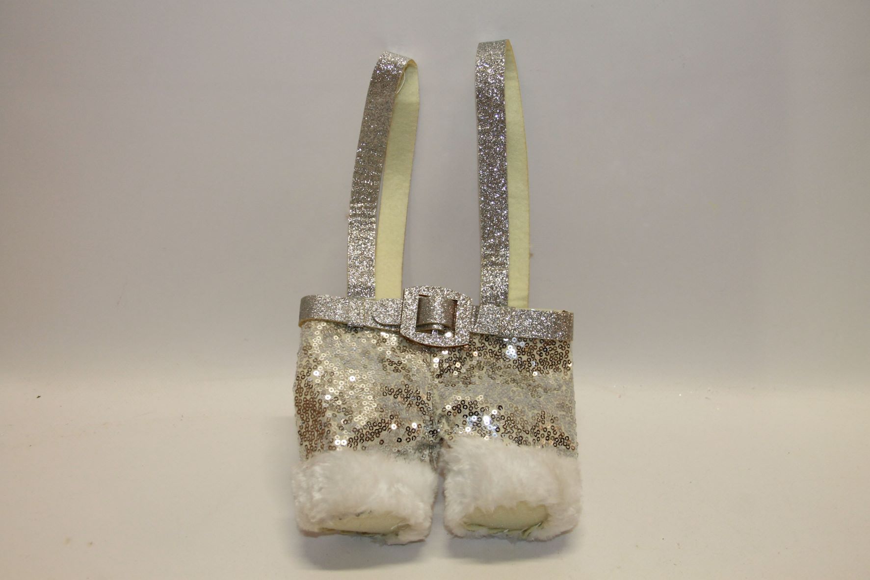 SPODENKI MIKOŁAJA Z FUTERKIEM SREBRNE - TOREBKA NA PREZENT