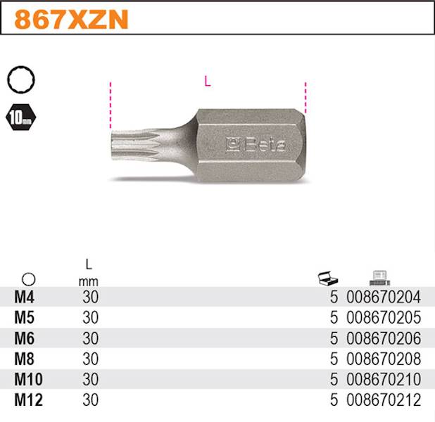 BE/867XZN/12 BIT 10MM M12