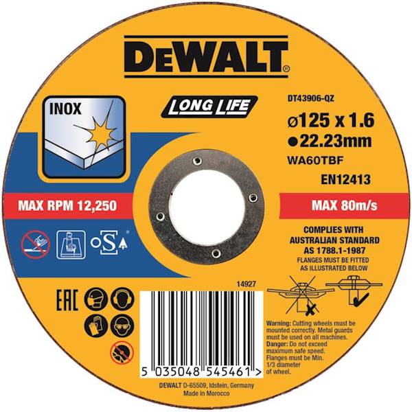 DW/DT43906-QZ TARCZA DO CIĘCIA 125X1,6MM, INOX