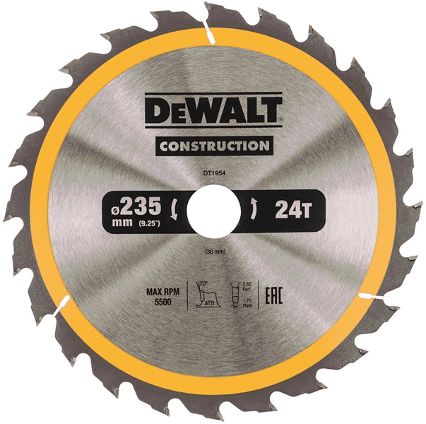 DW/DT1954-QZ TARCZA DO CIĘCIA DREWNA 235X30MM 24T DO PILAREK STACJONARNYCH 