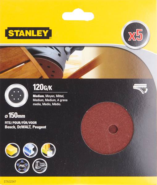 STA32347-XJ KRĄŻKI ŚCIERNE 150MM 5SZT GR. 120 OTWÓR NA RZEP