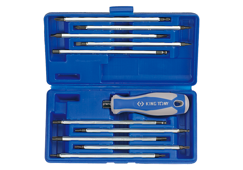 ZESTAW WKRĘTAKÓW Z WYMIENNYMI GROTAMI 11 cz. MIX: TORX, HEX, PŁASKIE, PH, PZ  