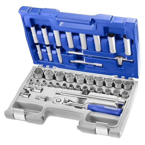 E032908 ZESTAW NASADEK I AKCESORIÓW 1/2" 8-32MM, KRÓTKIE I DŁUGIE 6-KĄT - 42 SZTUK