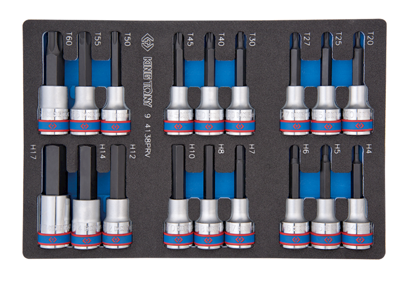 ZESTAW DŁUGICH NASADEK 1/2" HEX H4 - H17 + TORX T20 - T60, WKŁAD Z PIANKI EVA DO WÓZKA  