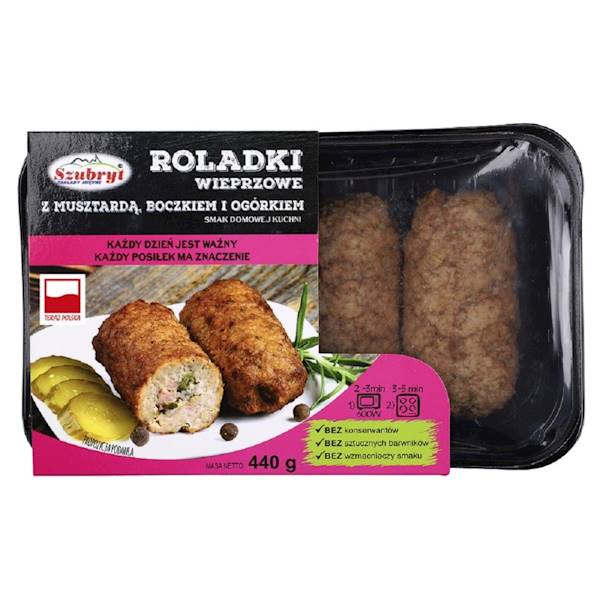 Roladki z musztardą, boczkiem i ogórkiem Szubryt