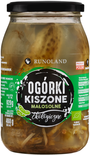 Ogórki kiszone małosolne EKOlogoczne 820 g (460 g) Runoland