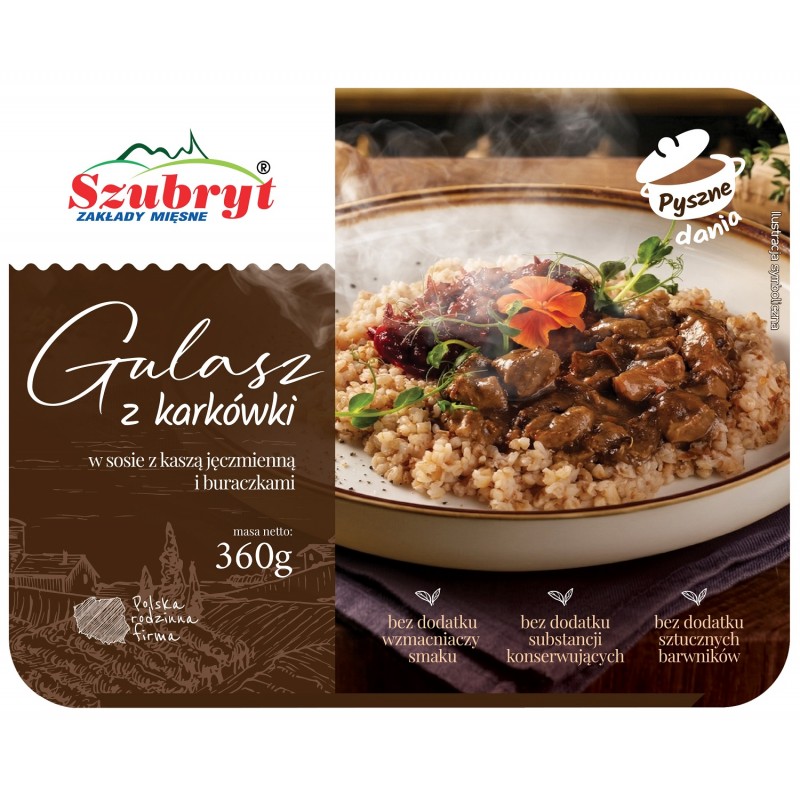 Gulasz z karkówki w sosie z kaszą jęczmienną i buraczkami [360g] Szubryt Tacka