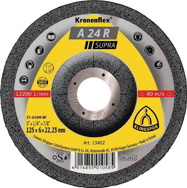 125 X 6,0 KLINGSPOR GRINDING DISC A24R SUPRA INOX