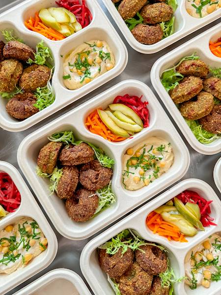FALAFEL Z WARZYWAMI I HUMMUSEM