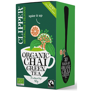 HERBATA ZIELONA CHAI Z CYNAMONEM I KARDAMONEM FAIR TRADE BIO 40 g CLIPPER