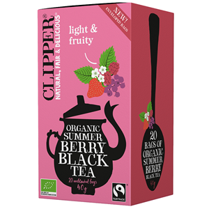 HERBATA CZARNA Z PORZECZKĄ, MALINĄ I TRUSKAWKĄ FAIR TRADE BIO 40 g CLIPPER