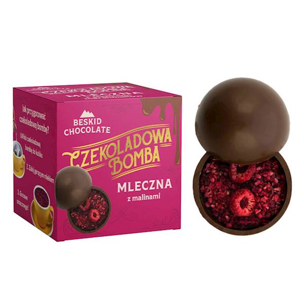 BOMBA CZEKOL DO PICIA MLECZNA Z MALINAMI 50 G BESKID CHOCOLATE