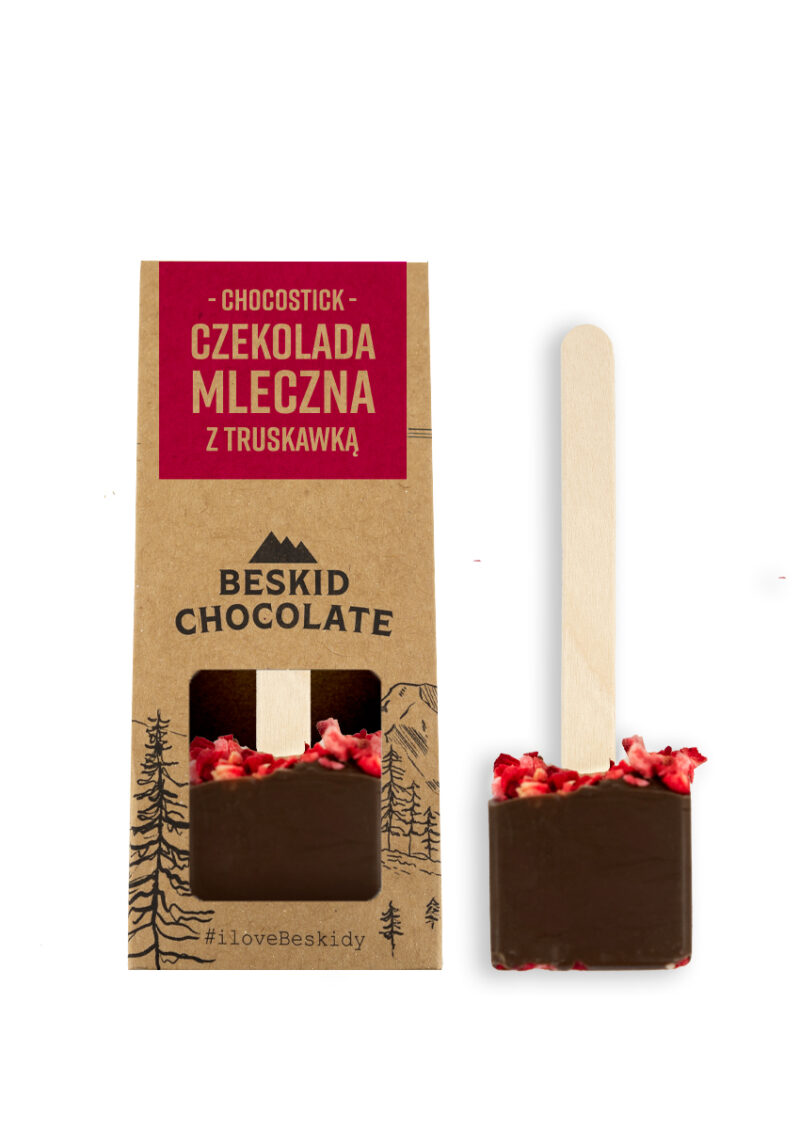 CHOCOSTICK Z CZEKOLADY MLECZNEJ Z TRUSKAWKAMI 45G BESKID CHOCOLATE