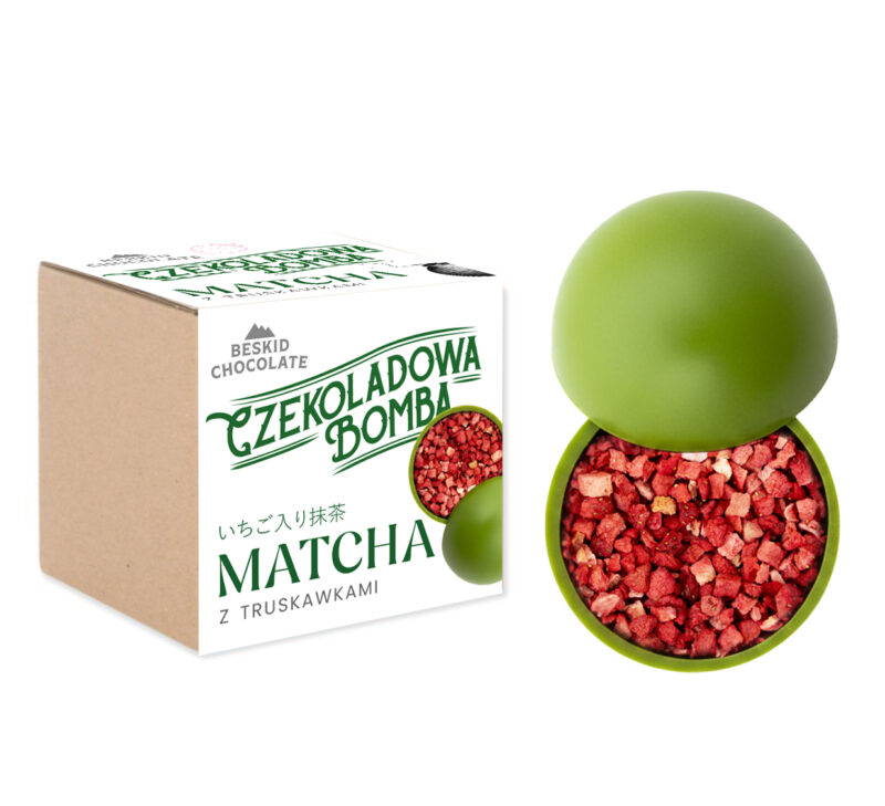BOMBA CZEKOLADOWA DO PICIA MATCHA Z TRUSKAWKAMI 50 G BESKID CHOCOLATE