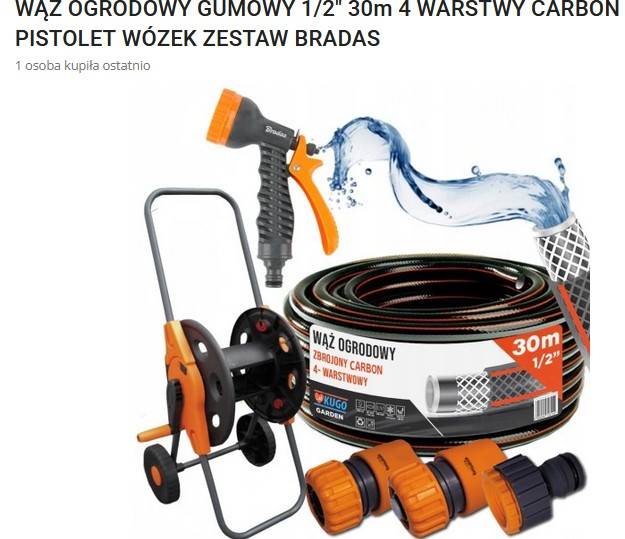 Wózek+Pistolet+Czarny WĄŻ OGROD.30m 4 WAR 1/2