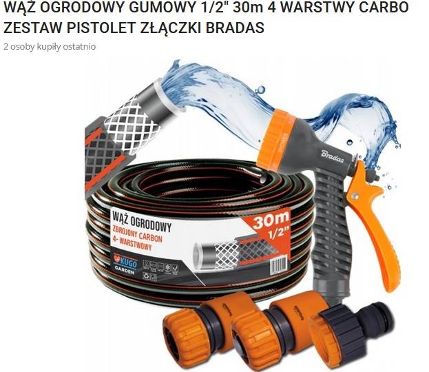 Czarny+Pistolet+Złączki WĄŻ OGRODOWY 30m 4 WAR 1/2