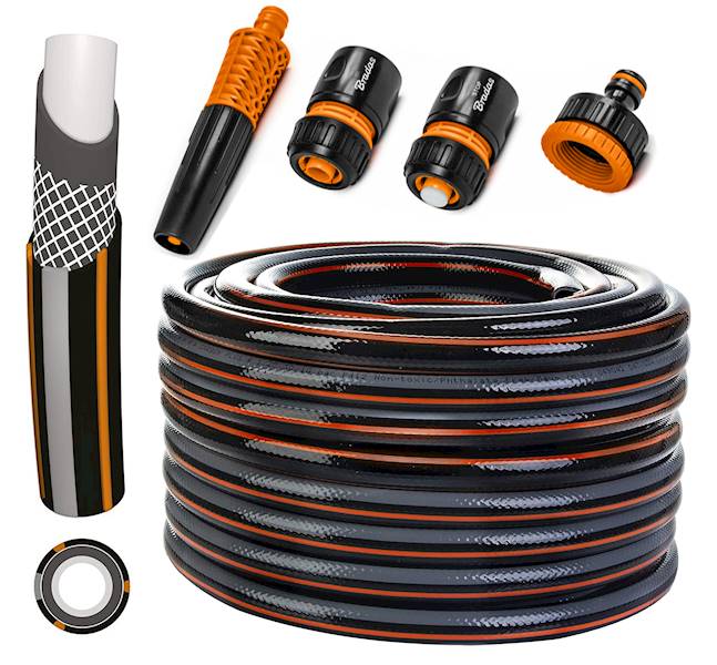 2w1 Czarny WĄŻ OGRODOWY 1/2" 30m 4 WAR+ZEST BRADAS
