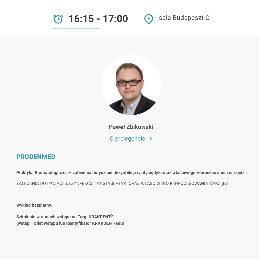Targi KRAKDENT - Praktyka Stomatologiczna – zalecenia dotyczące dezynfekcji i antyseptyki oraz właściwego reprocesowania narzędzi.