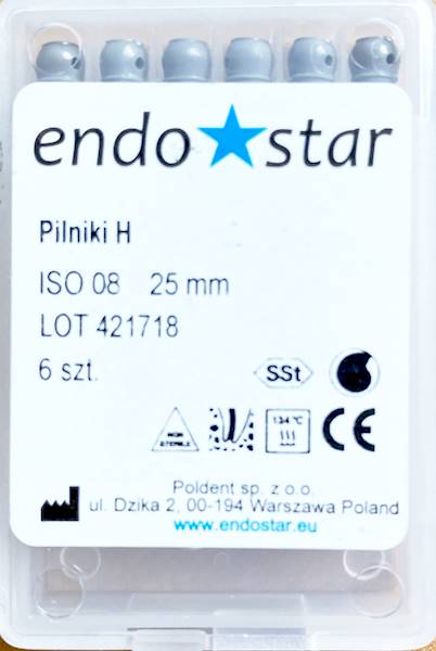 Poldent - Pilniki-H 25mm 08 6szt.Endostar szare