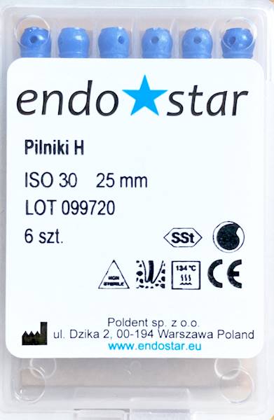 Poldent - Pilniki-H 25mm 30 6szt.Endostar niebiesk